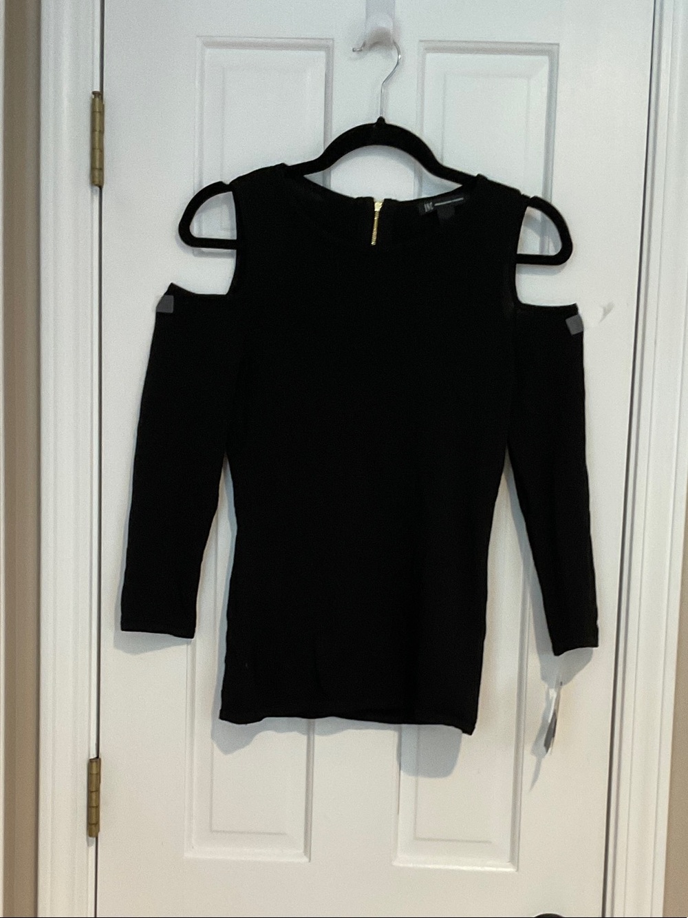 INC International Concepts Black Cold-Shoulder Bodysuit